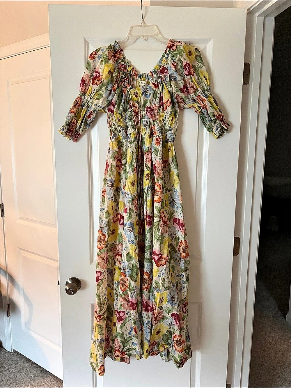 DÔEN Floral Maxi Dress in Multicolor & Yellow Small